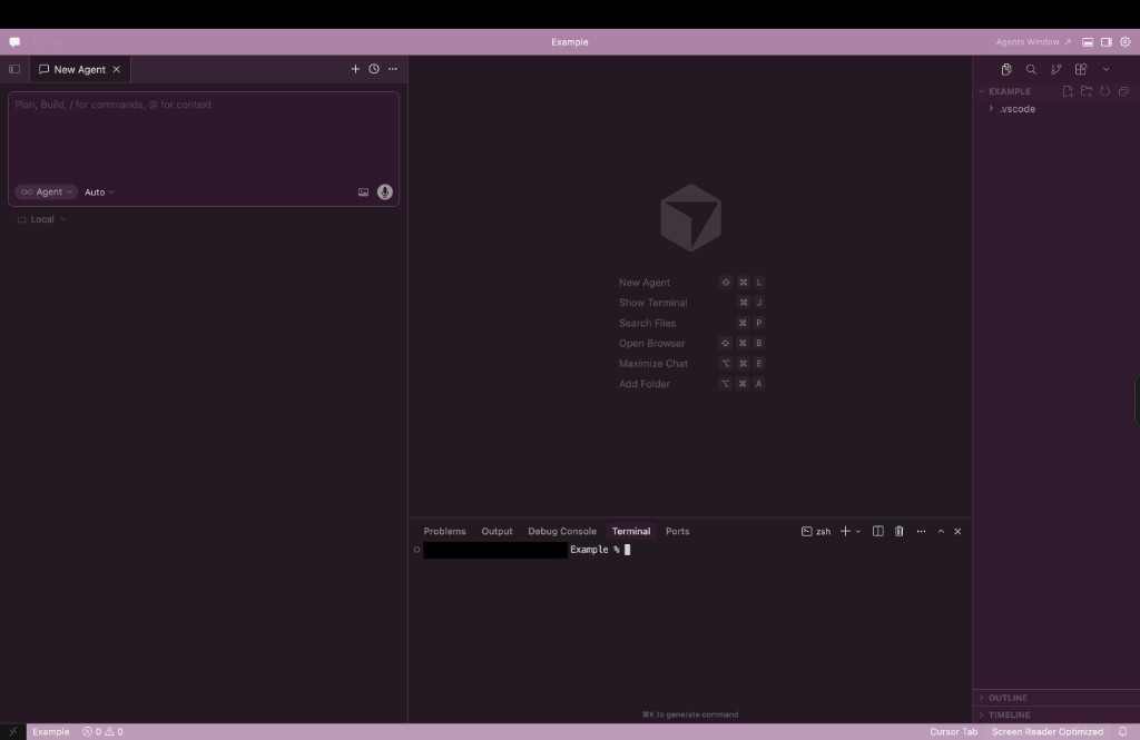 Cursor with Auto Color applying a purple tint to the workspace